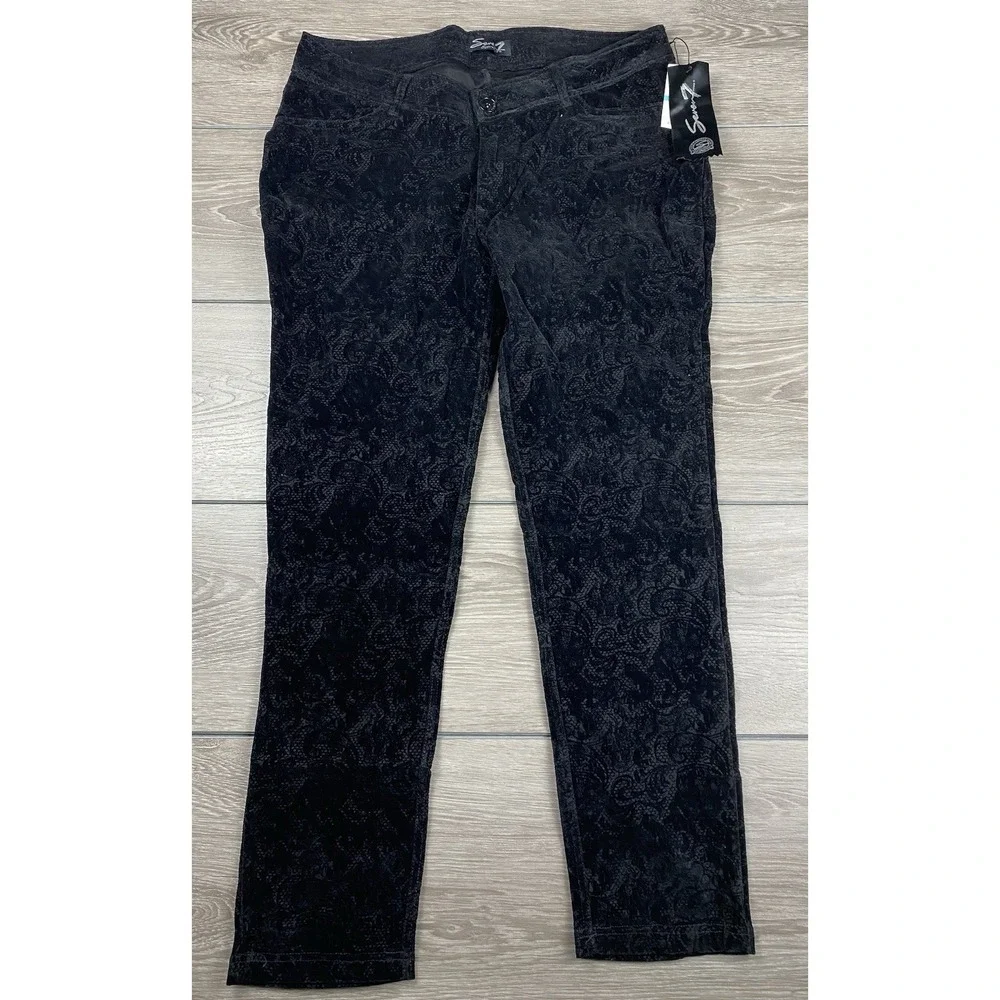 Seven‎ 7 Women's Velvet Paisley Patterned Jeans Black Size 16 New
